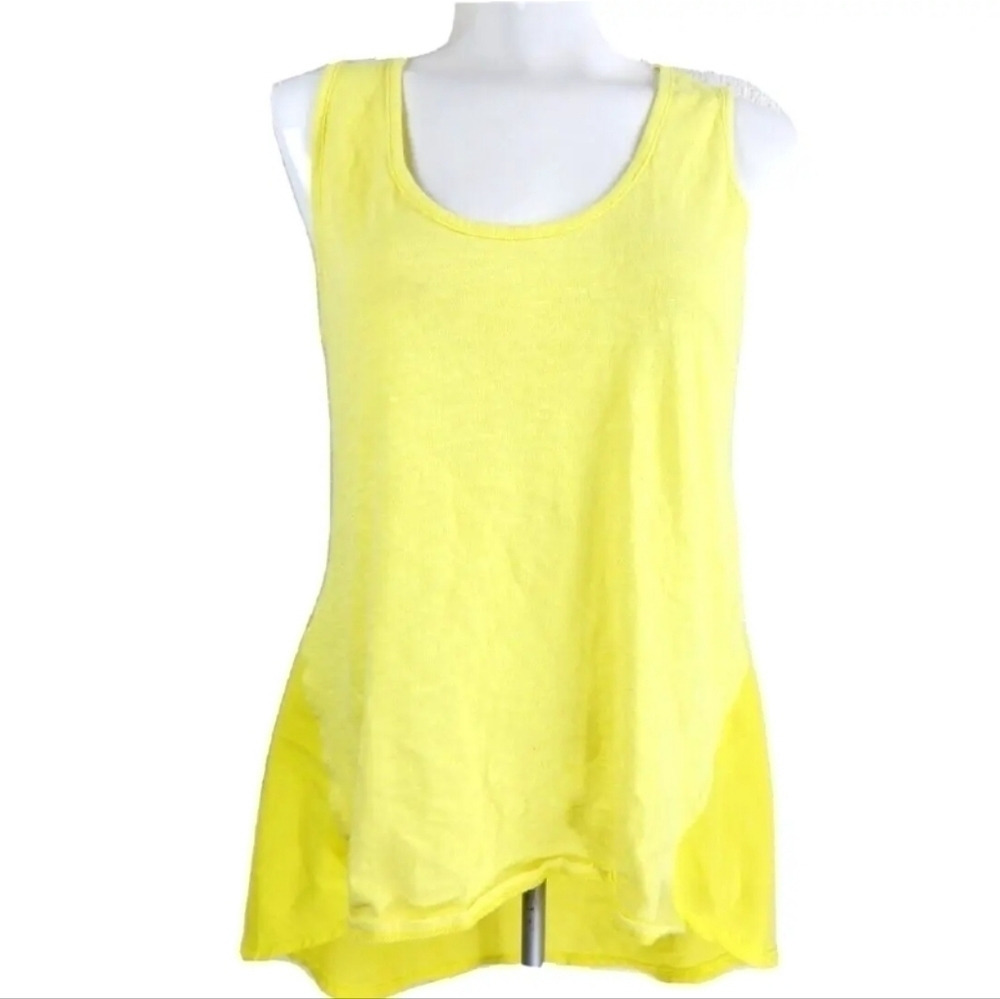 XCVI Neon Yellow Scoop Neck Sheer Panel Tank